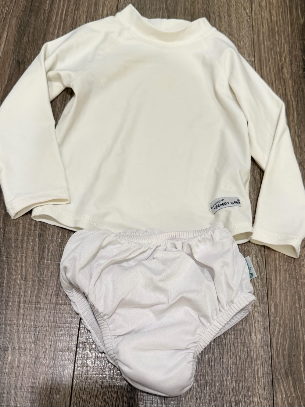 White Long Sleeve Baby Rash Guard & Swim Diaper